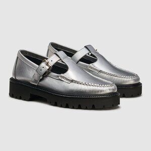 NWT G.H. BASS Metallic Mary Jane Super Lug Weejuns Loafer in Silver